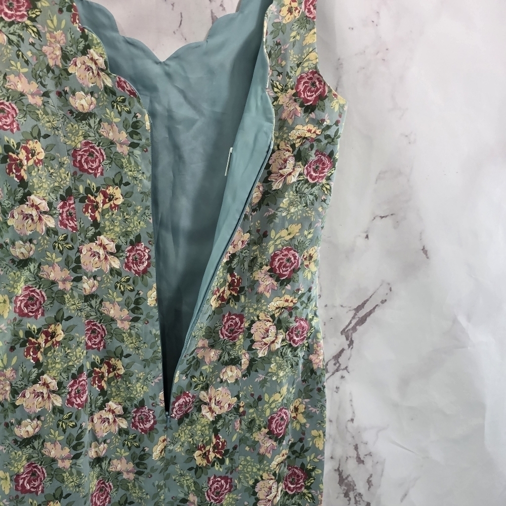 Laura Ashley Dress Womens 6 Small Floral Blue Pink Sheath Tank Scalloped Garden - Picture 11 of 14
